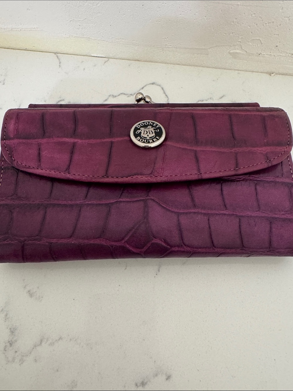 Vintage Dooney & Bourke Plum Croc-Embossed Wallet - Picture 2 of 10